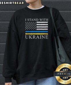 Pretty United States America USA I Stand With Ukraine Sweatshirt featuring a bold graphic design.