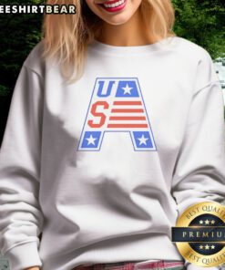 Pretty USA Patriotic Letter A With Stars And Stripes Sweatshirt showcasing vibrant colors and a unique design.