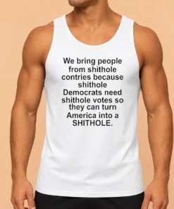 Pretty We Bring People From Shithole Countries Because Shithole Democrats Need Shithole Votes Shi tank top in black, front view