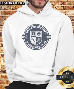 Top Arielehm Academy Est 2026 Wisdom Hope Valor Hoodie displayed on a neutral background, showcasing its unique design.