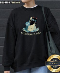 Top Everything Is Fine Shark Attack Cat Sweatshirt featuring a playful cat design with a shark graphic.