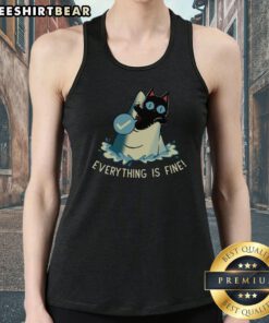 Top Everything Is Fine Shark Attack Cat Tank top featuring a playful design with a cat and shark theme.