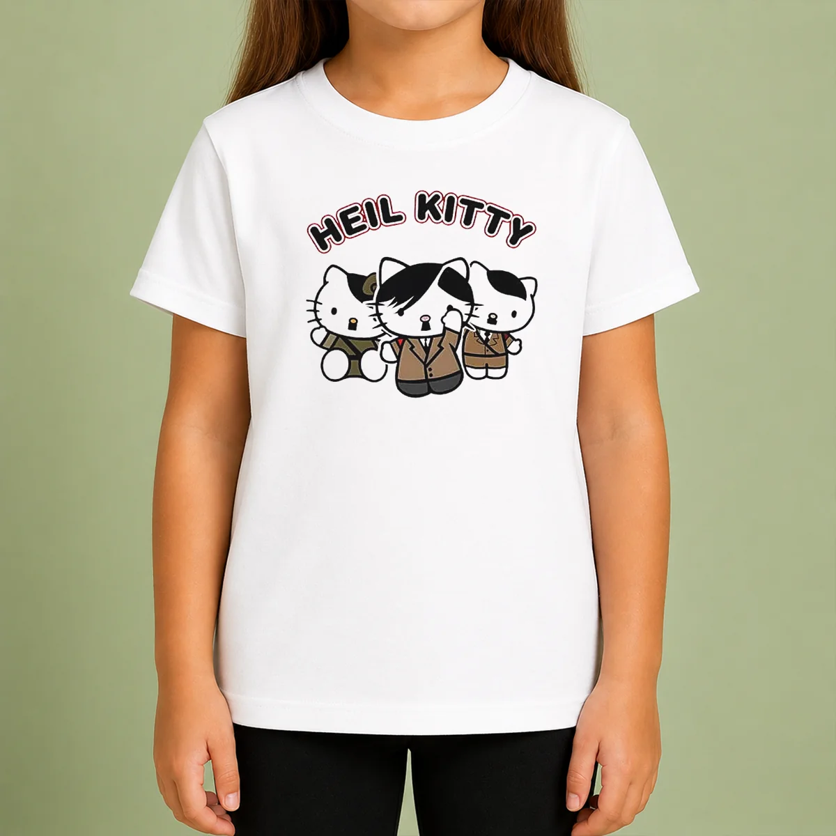 Top Heil Kitty Parody Satire Cartoon Funny Kids T-Shirt