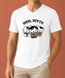 Top Heil Kitty Parody Satire Cartoon Funny V-Neck Shirt
