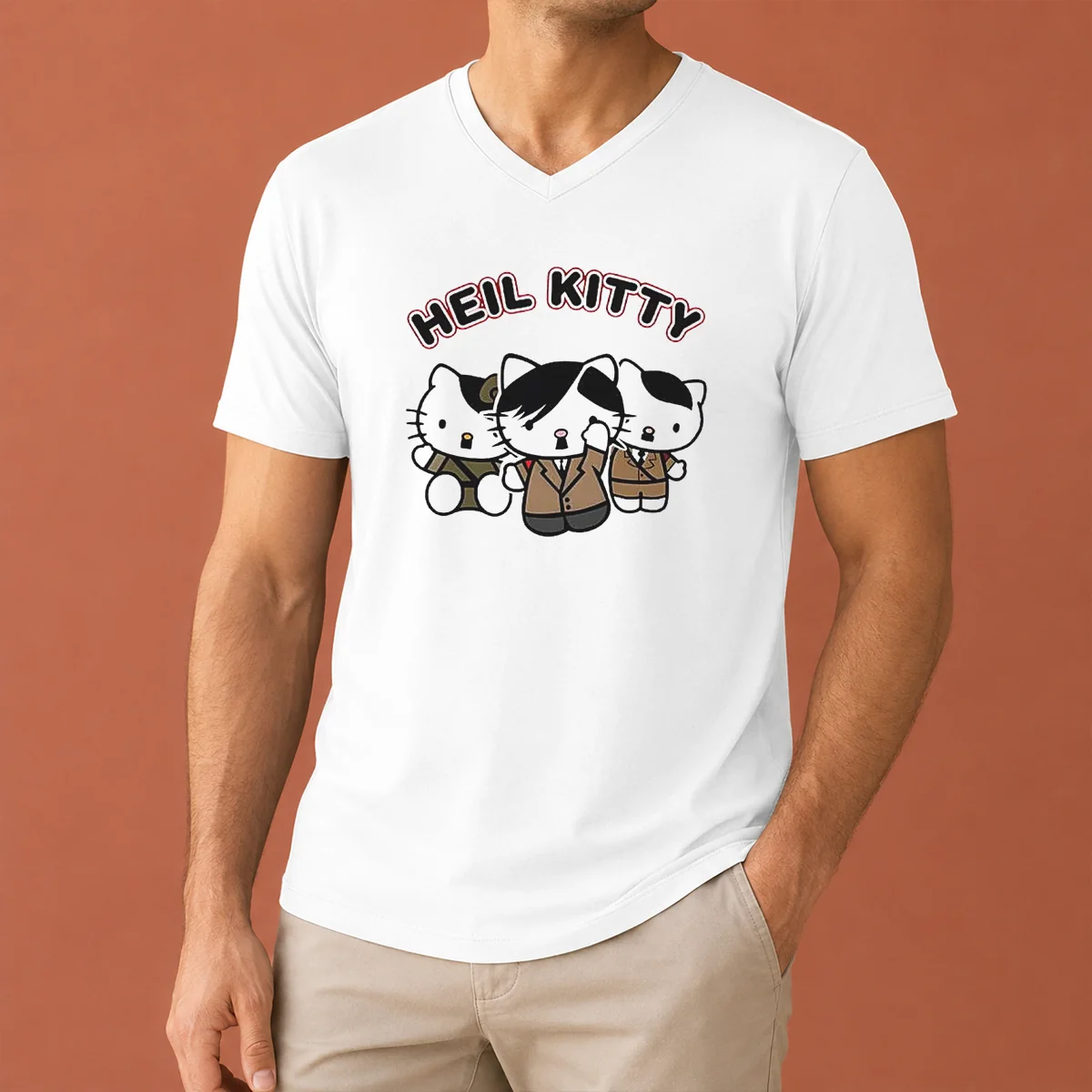 Top Heil Kitty Parody Satire Cartoon V-Neck Shirt Top Heil Kitty Parody Satire Cartoon V-Neck Shirt