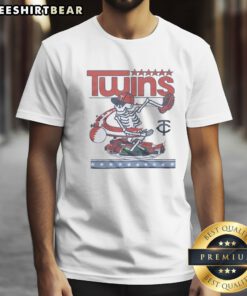 Top Minnesota Twins X Grateful Dead Skeleton Skateboard MLB Graphic Shirt featuring vibrant artwork and a modern fit.