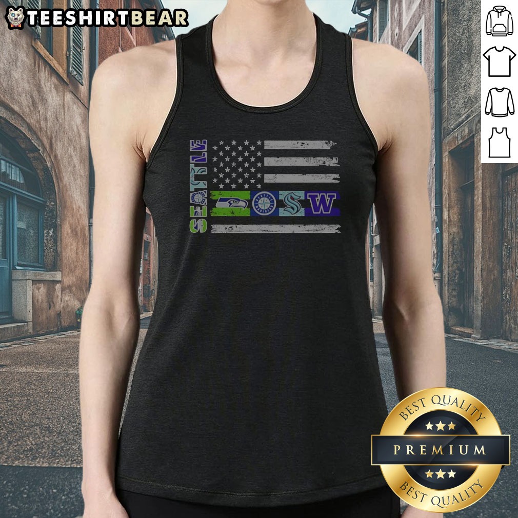 Top Seattle Sport Teams Seahawks Mariners Kraken Washington Huskies USA Independence Day Flag Tank Top