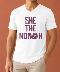 Top Toronto Tempo She The North V Neck Shirt in black with white text, women's fitted garment