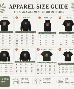 Size chart for Awesome August Holiday Vintage Dog Chillout with measurements in inches and cm