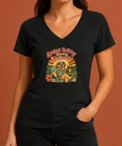 Awesome August Holiday Vintage Dog Chillout V-Neck Shirt