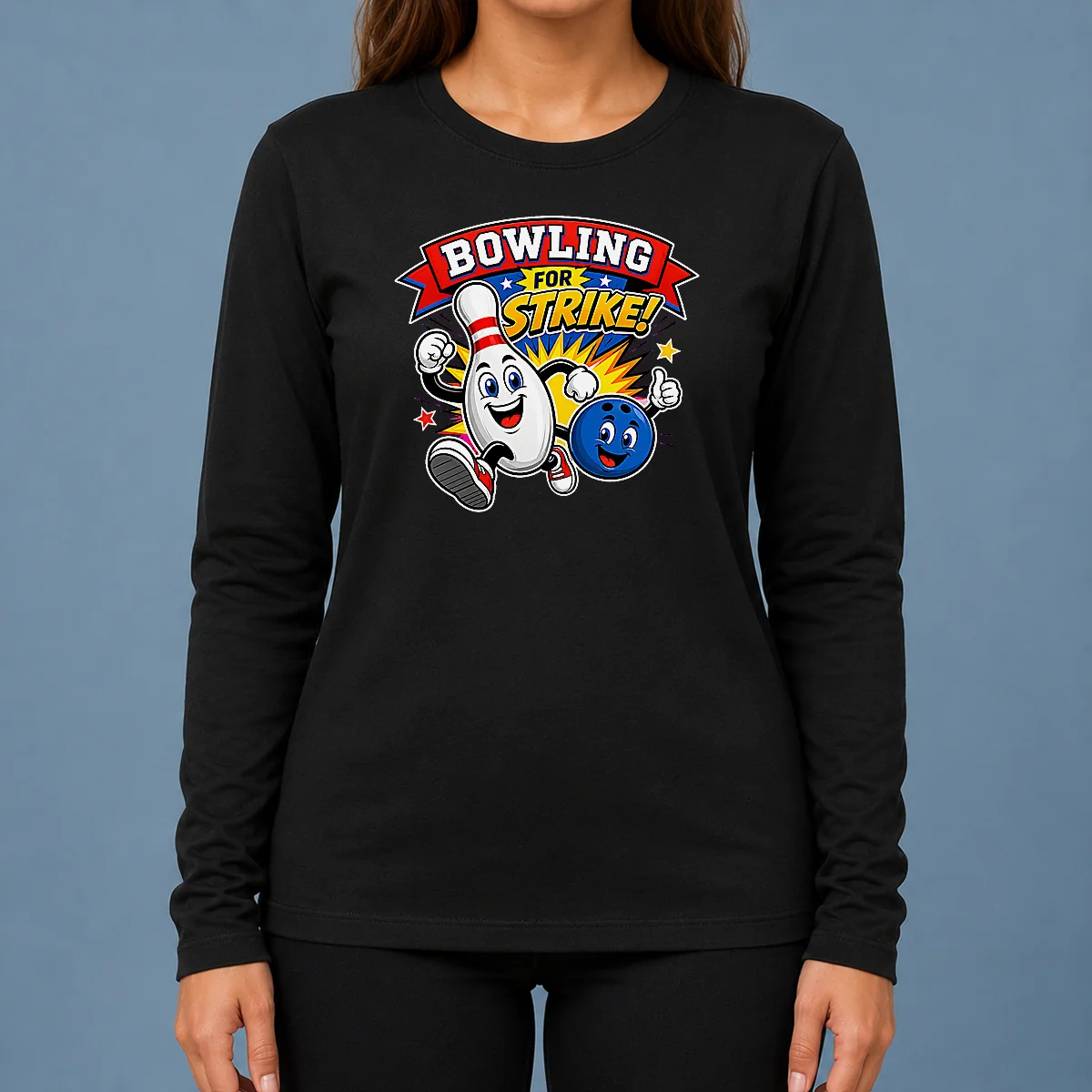 Awesome Bowling For Strike Cheerful Mascot Long Sleeve Shirt