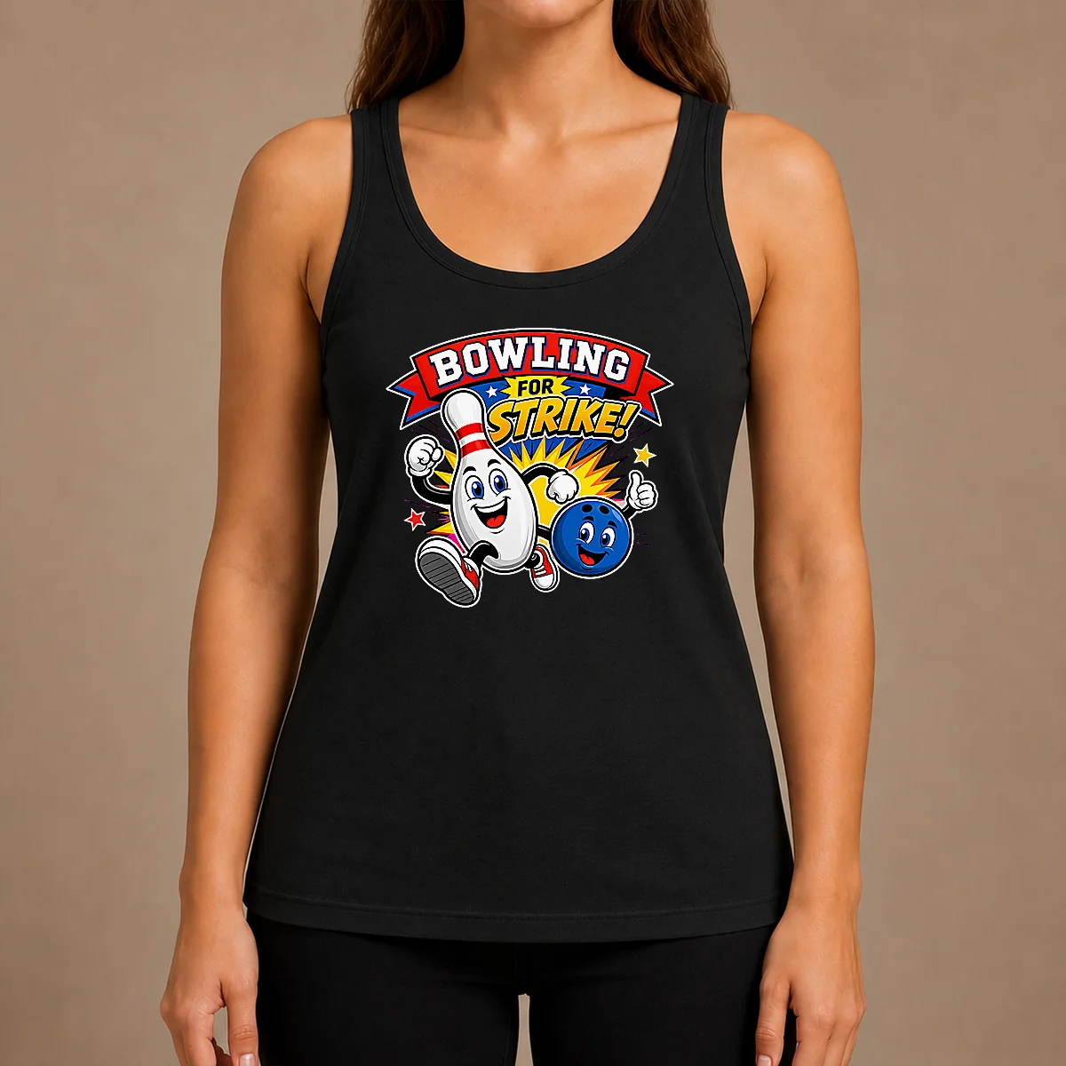 Awesome Bowling For Strike Cheerful Mascot Tank Top