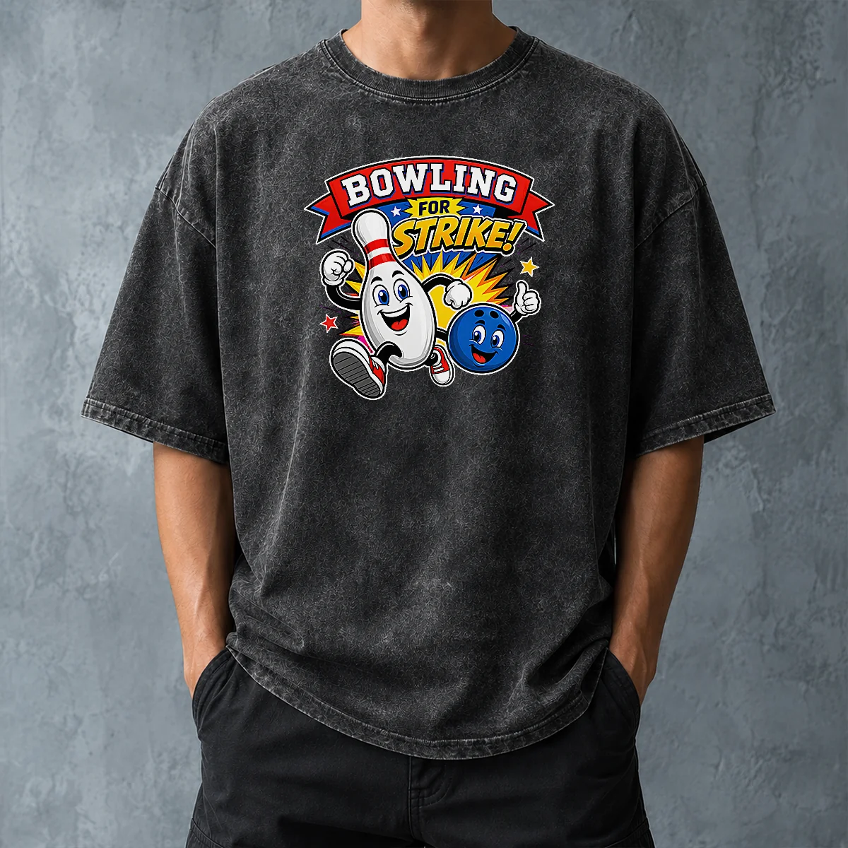 Awesome Bowling For Strike Cheerful Mascot Washed T-Shirt