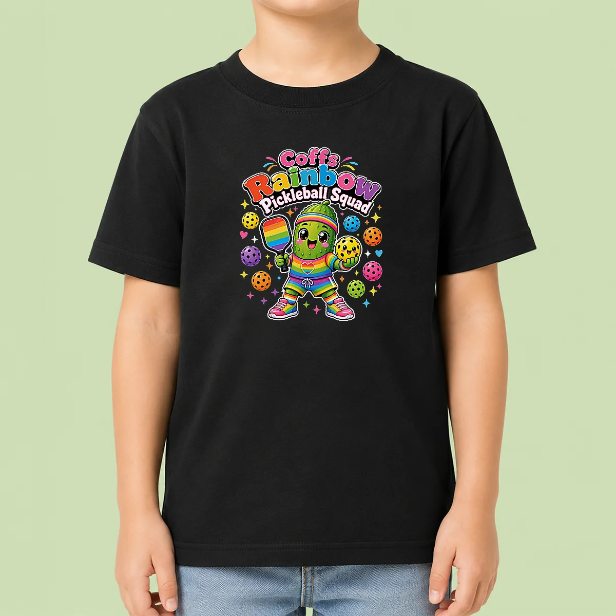 Awesome Coffs Rainbow Pickleball Squad Kawaii Kids T-Shirt