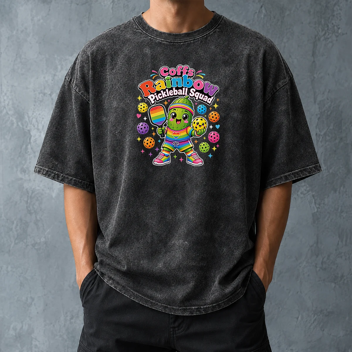 Awesome Coffs Rainbow Pickleball Squad Kawaii Washed T-Shirt