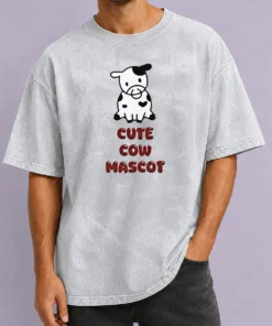 Awesome Cute Cow Mascot printed on a soft washed t shirt in light gray color