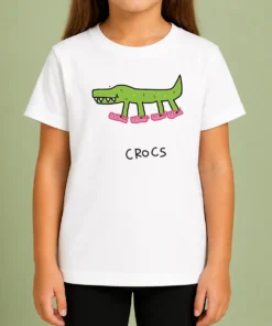 Awesome Funny Crocs Crocodile Wearing Pink Shoes Drawing Kids T-Shirt