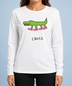 Awesome Funny Crocs Crocodile Wearing Pink Shoes Drawing Long Sleeve Shirt