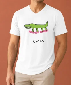 Awesome Funny Crocs Crocodile Wearing Pink Shoes Drawing V-Neck Shirt