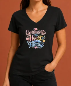 Awesome Grandparents Day Heart Of Our Family Watercolor V-Neck Shirt