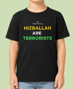 Awesome Hizballah Are Terrorists Terrorism Act 2000 kids t shirt in blue, front view, short sleeve casual wear