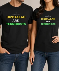 Awesome Hizballah Are Terrorists Terrorism Act 2000 t shirt in black, short sleeve cotton tee