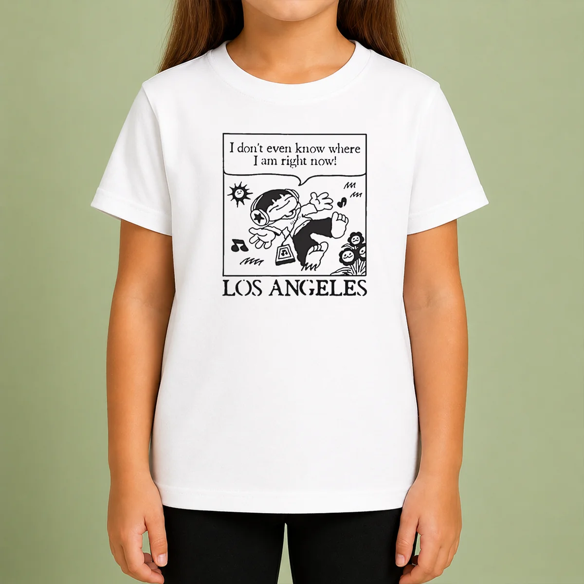 Awesome Los Angeles Cartoon Kid Floating Headphones I Don'T Even Know Where I Am Kids T-Shirt
