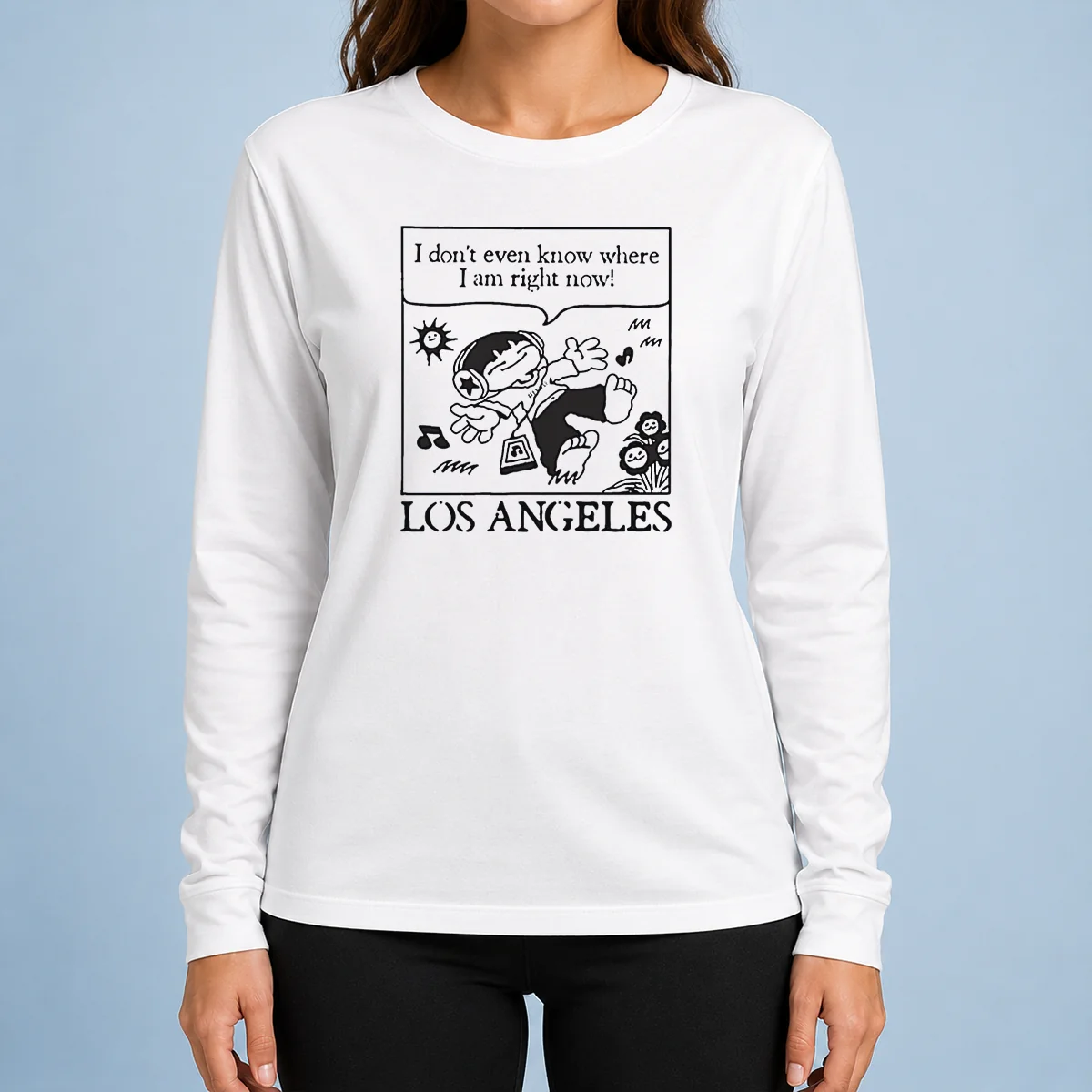 Awesome Los Angeles Cartoon Kid Floating Headphones I Don'T Even Know Where I Am Long Sleeve Shirt