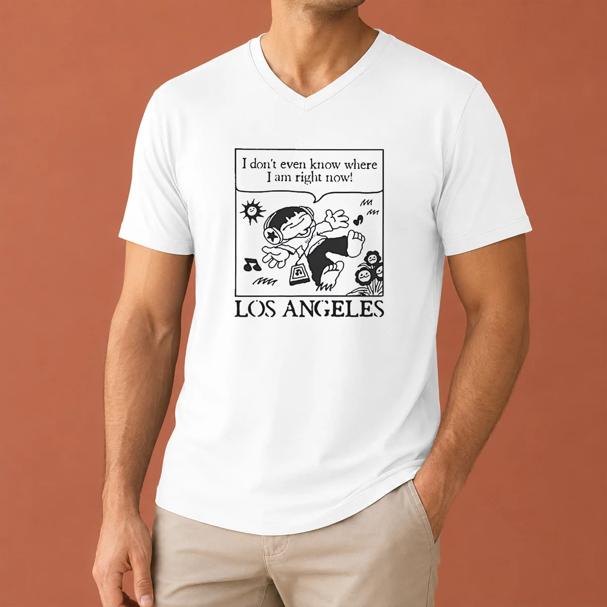 Awesome Los Angeles Cartoon Kid Floating V-Neck Shirt Awesome Los Angeles Cartoon Kid Floating V-Neck Shirt