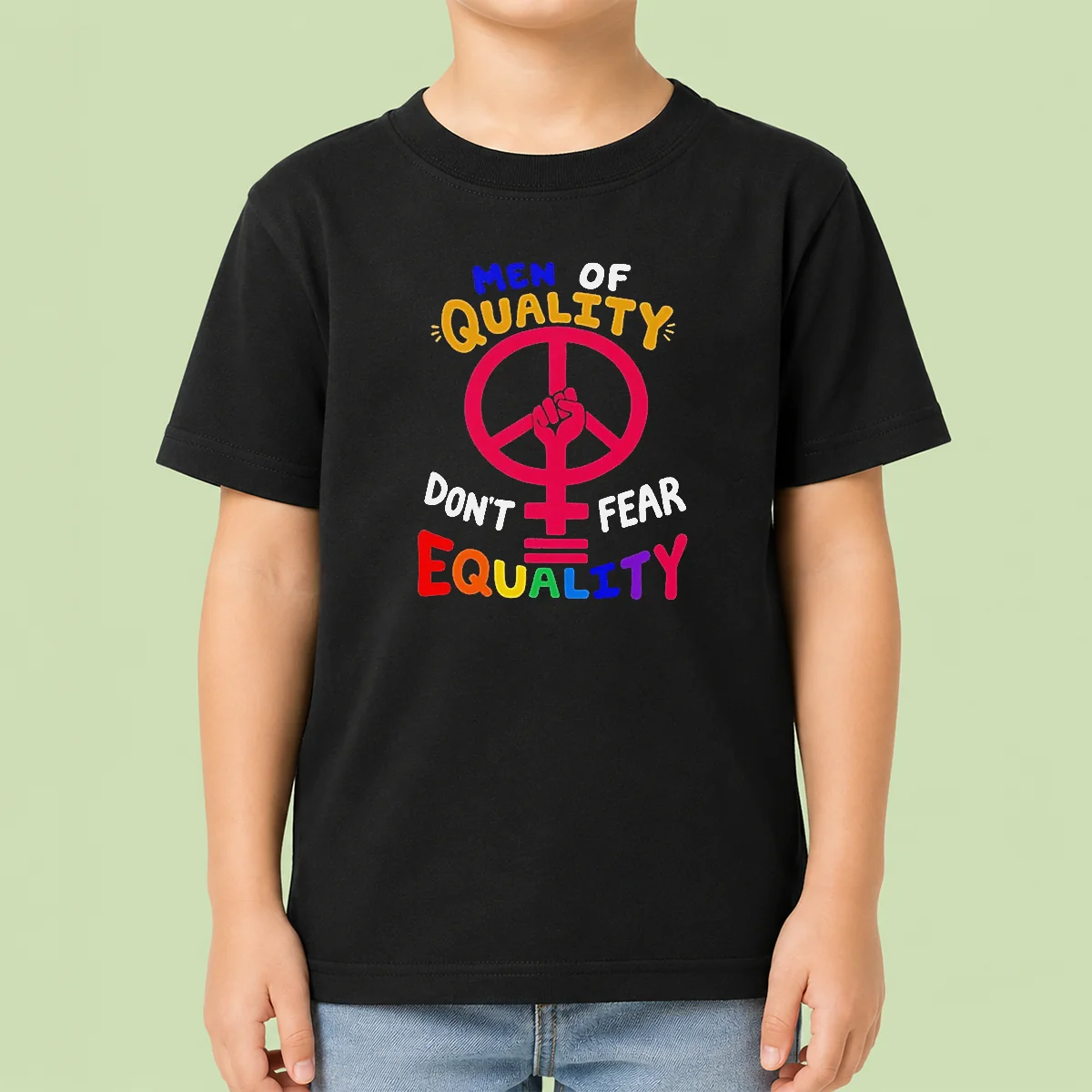 Awesome Men Of Quality Don'T Fear Equality Peace Kids T-Shirt