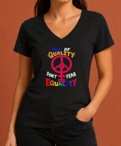 Awesome Men Of Quality Don'T Fear Equality Peace V-Neck Shirt