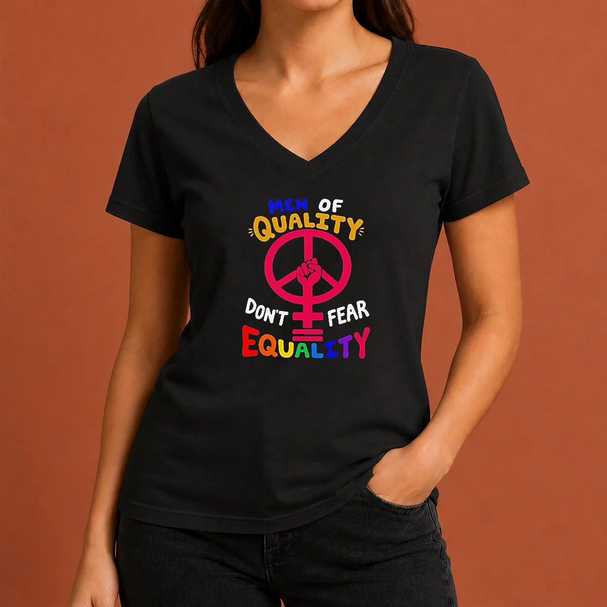 Awesome Men Of Quality Don'T Fear V-Neck Shirt Awesome Men Of Quality Don'T Fear V-Neck Shirt