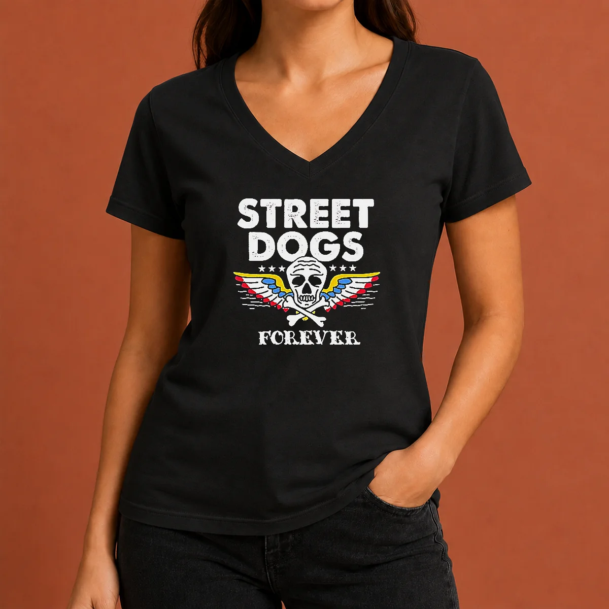 Awesome Street Dogs Forever Skull And V-Neck Shirt Awesome Street Dogs Forever Skull And V-Neck Shirt