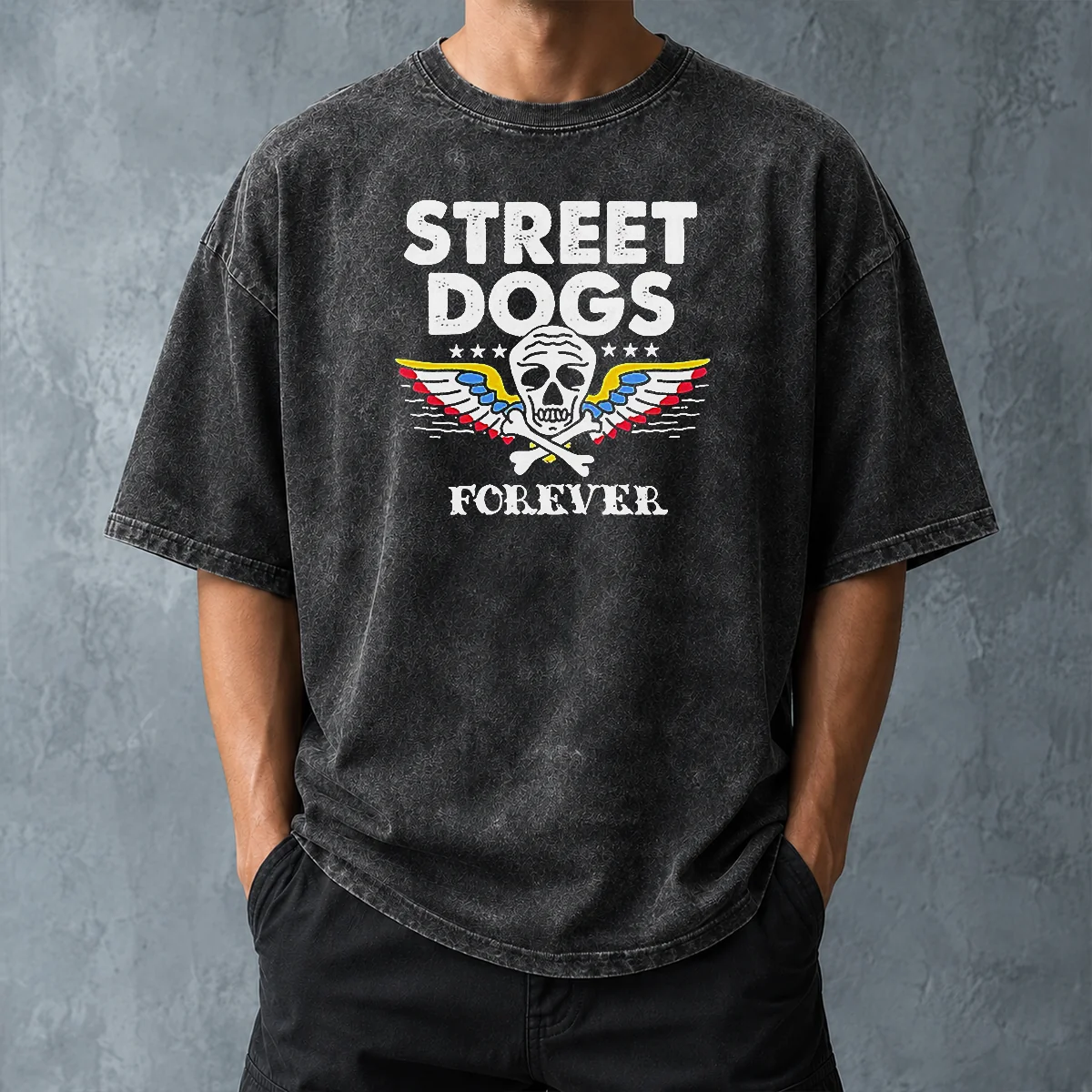 Awesome Street Dogs Forever Skull And Crossbones Washed T-Shirt
