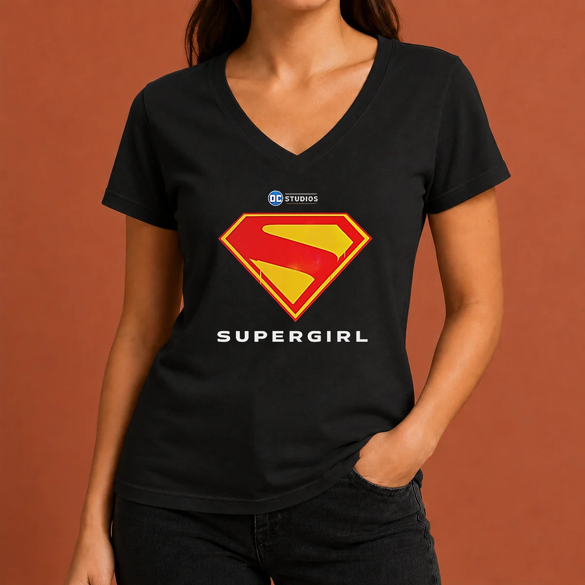Awesome Supergirl DC Studios Logo V-Neck Shirt Awesome Supergirl DC Studios Logo V-Neck Shirt