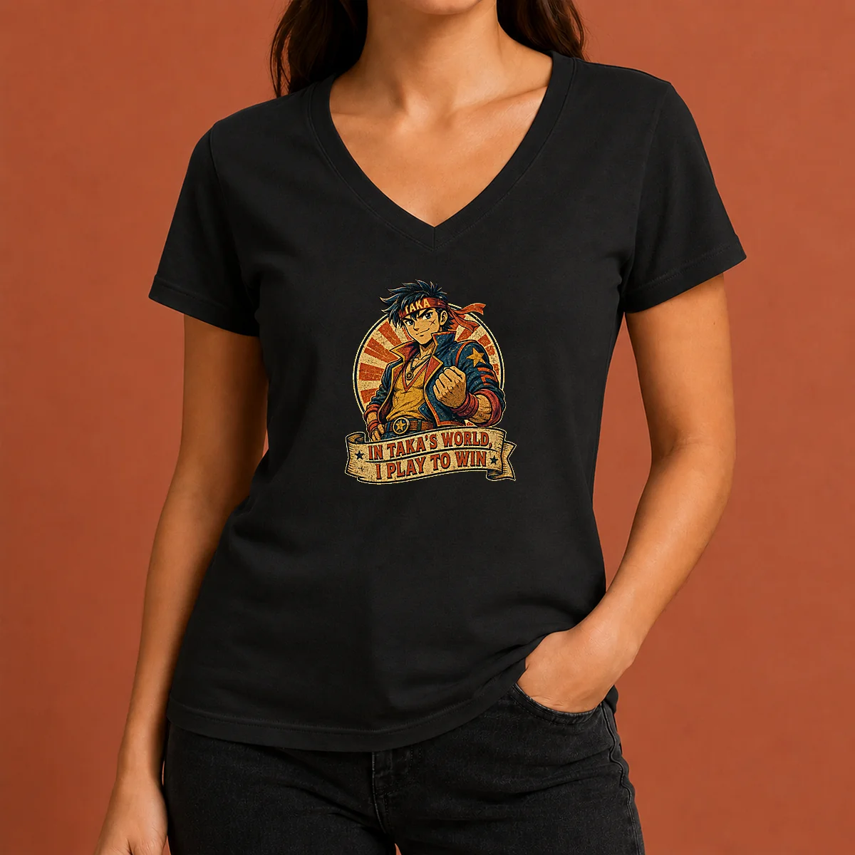 Awesome Takas World Vintage Anime Characters V-Neck Shirt Awesome Takas World Vintage Anime Characters V-Neck Shirt