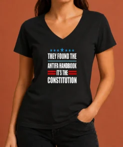 Awesome They Found The Antifa Handbook It'S The Constitution Bold Statement Text V-Neck Shirt