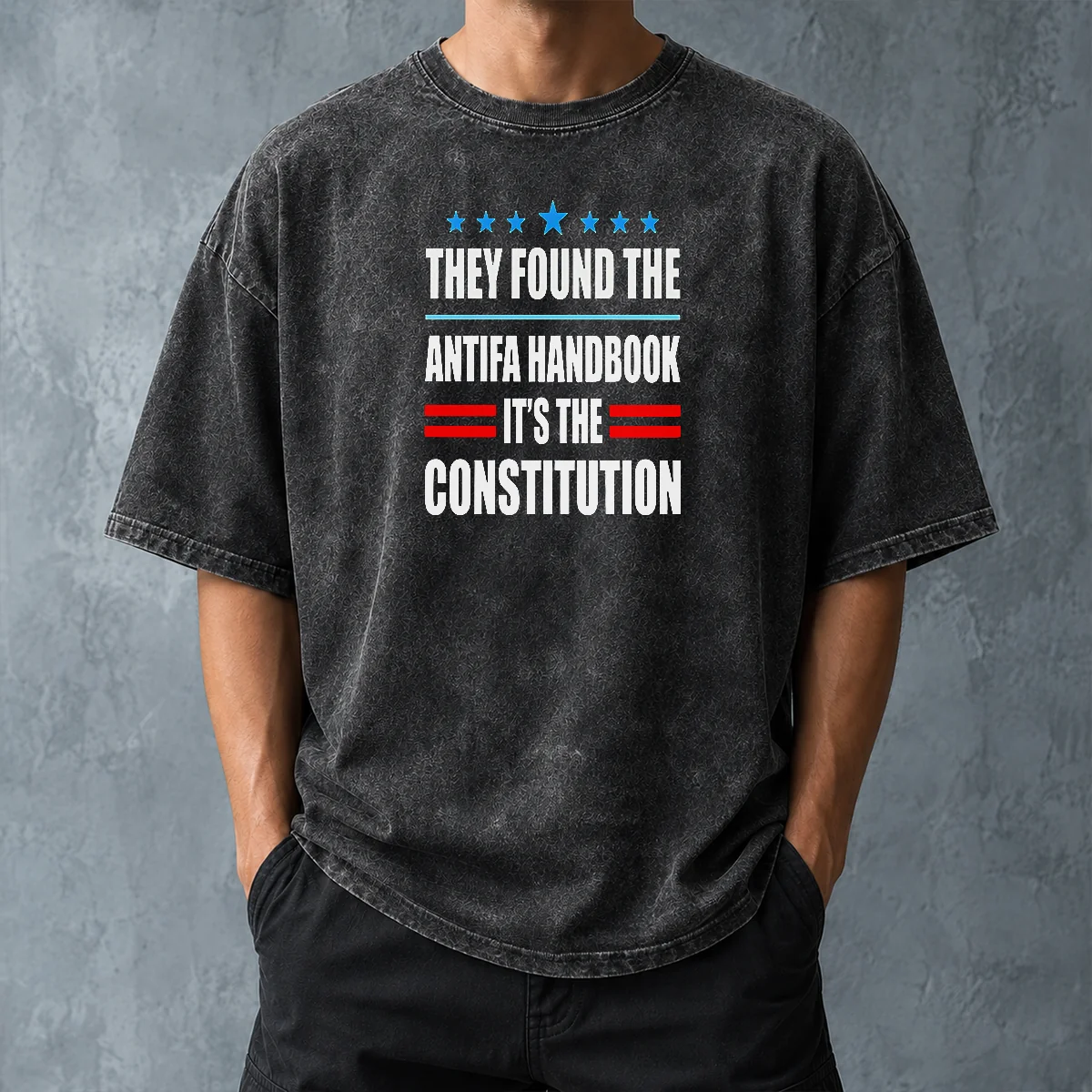 Awesome They Found The Antifa Handbook It'S The Constitution Bold Statement Text Washed T-Shirt