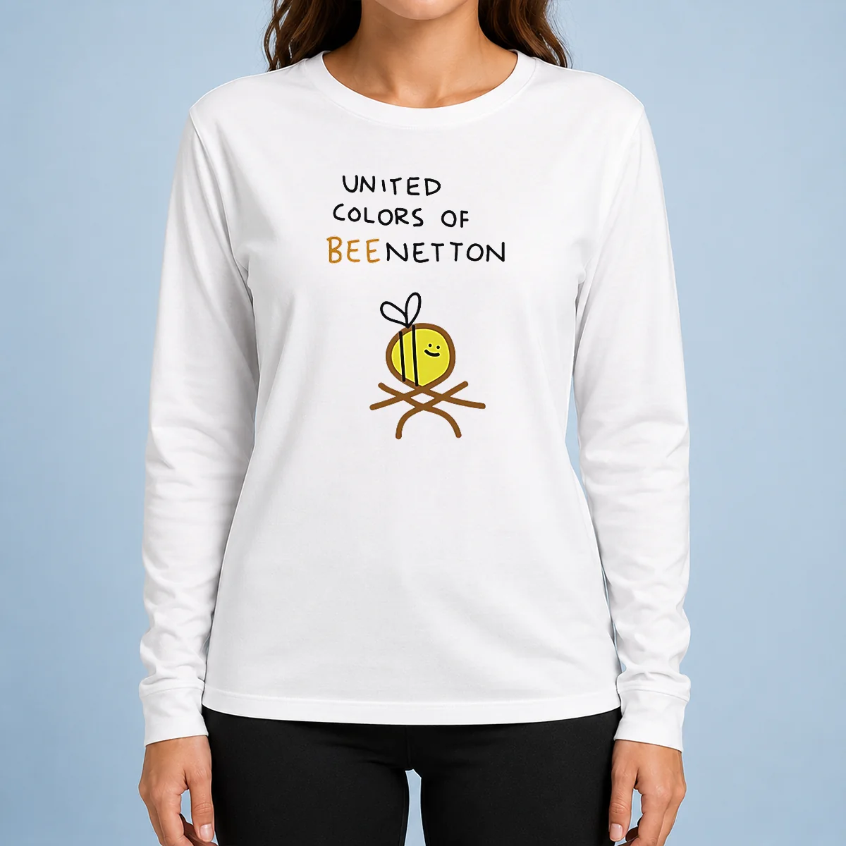 Funny Awesome United Colors Of Bee Netton Bee Logo long sleeve shirt in black with colorful bee graphic