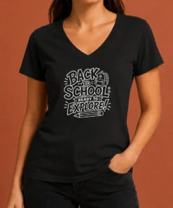 Funny Back To School Ready To Explore Line Art V-Neck Shirt