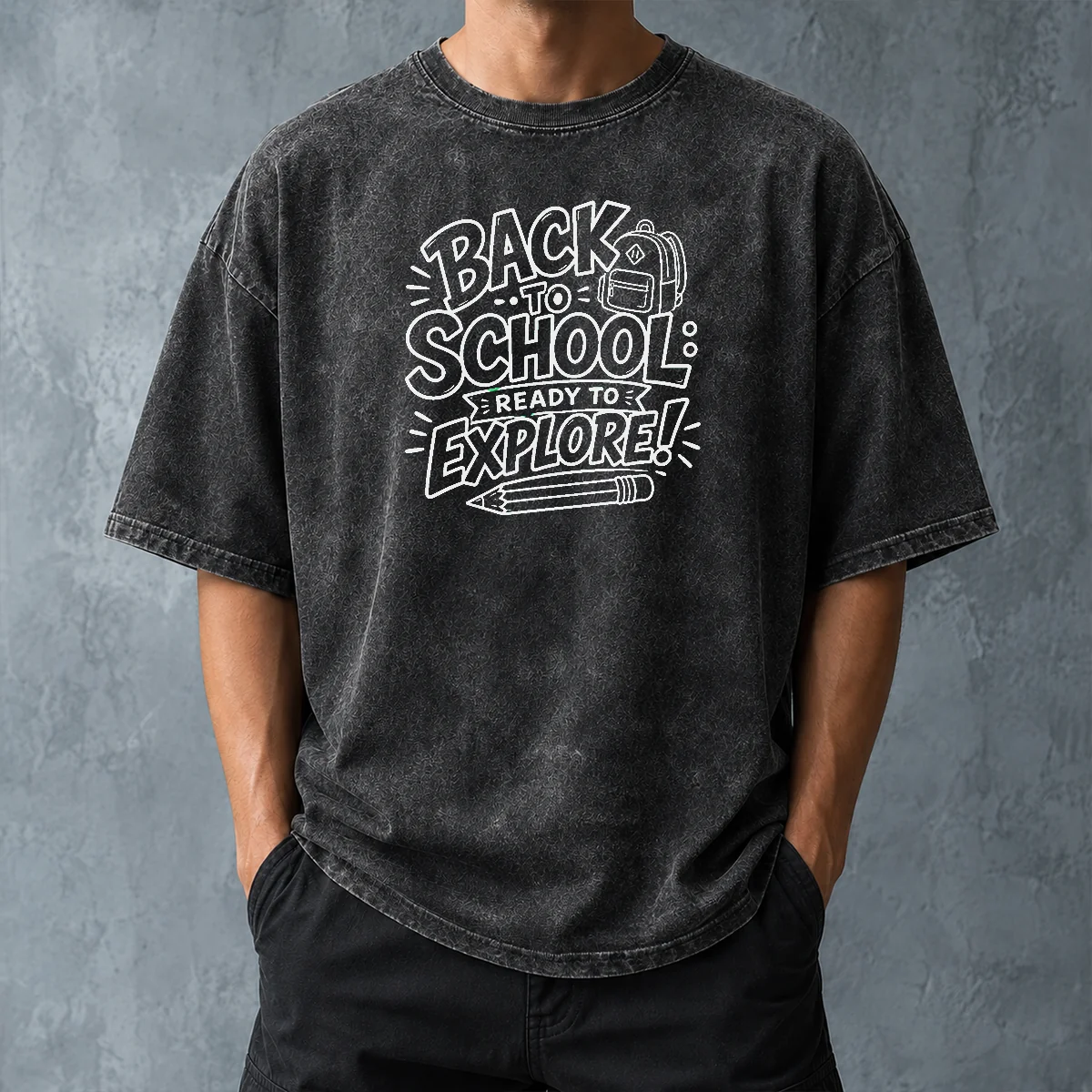 Funny Back To School Ready To Explore Line Art Washed T-Shirt