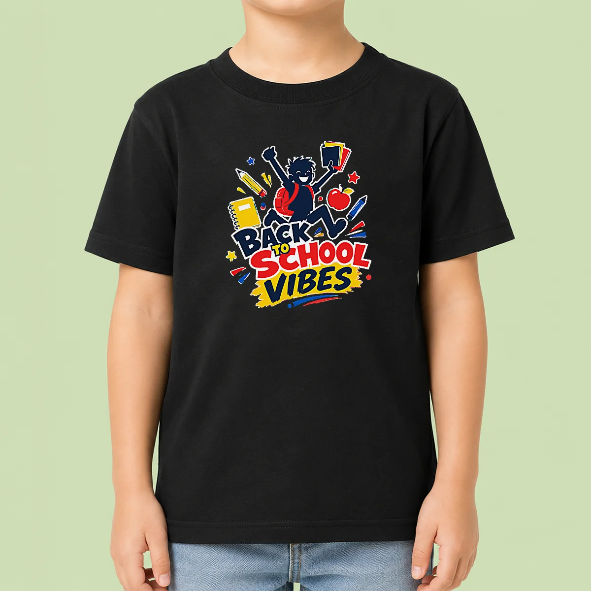 Funny Back To School Vibes Excited Student Silhouette Kids T-Shirt