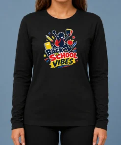 Funny Back To School Vibes Excited Student Silhouette Long Sleeve Shirt
