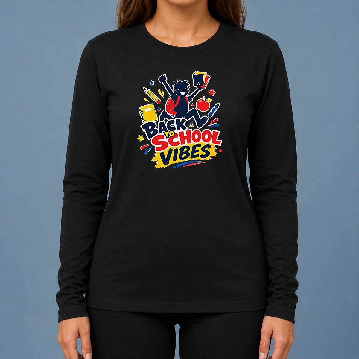 Funny Back To School Vibes Excited Student Silhouette Long Sleeve Shirt