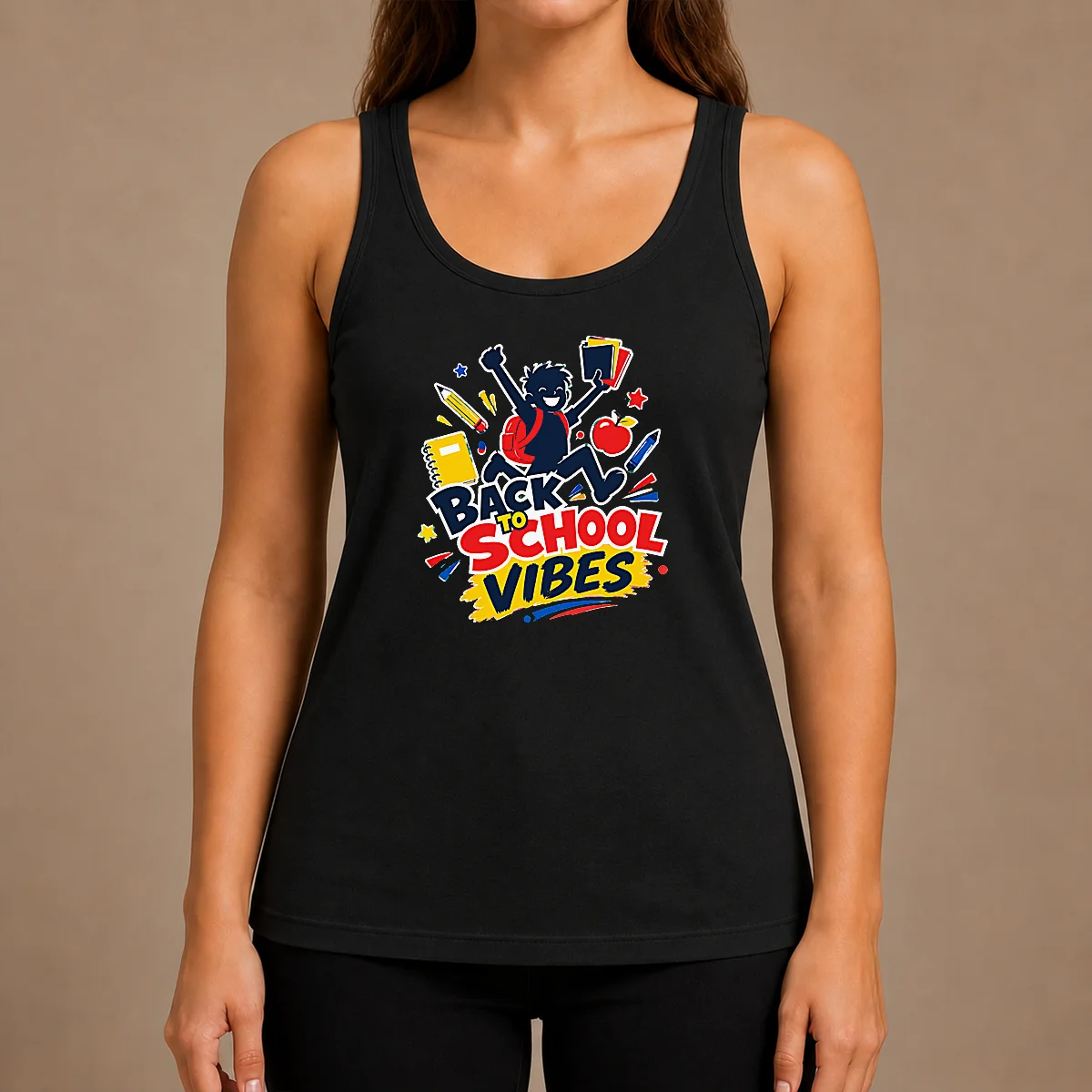 Funny Back To School Vibes Excited Student Silhouette Tank Top