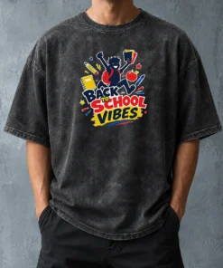 Funny Back To School Vibes Excited Student Silhouette Washed T-Shirt