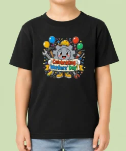 Funny Happy Celebrating Workers Day Gear Anime For Labour Day Kids T-Shirt