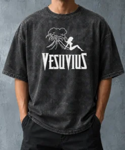 Funny Hot Vesuvius Volcano Pin Up Girl Retro Italy Washed T Shirt featuring a vintage pin-up design on a soft washed cotton tee