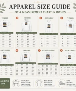 Size chart for Funny I Need A Therapy Dog Illustration showing garment measurements in inches and cm