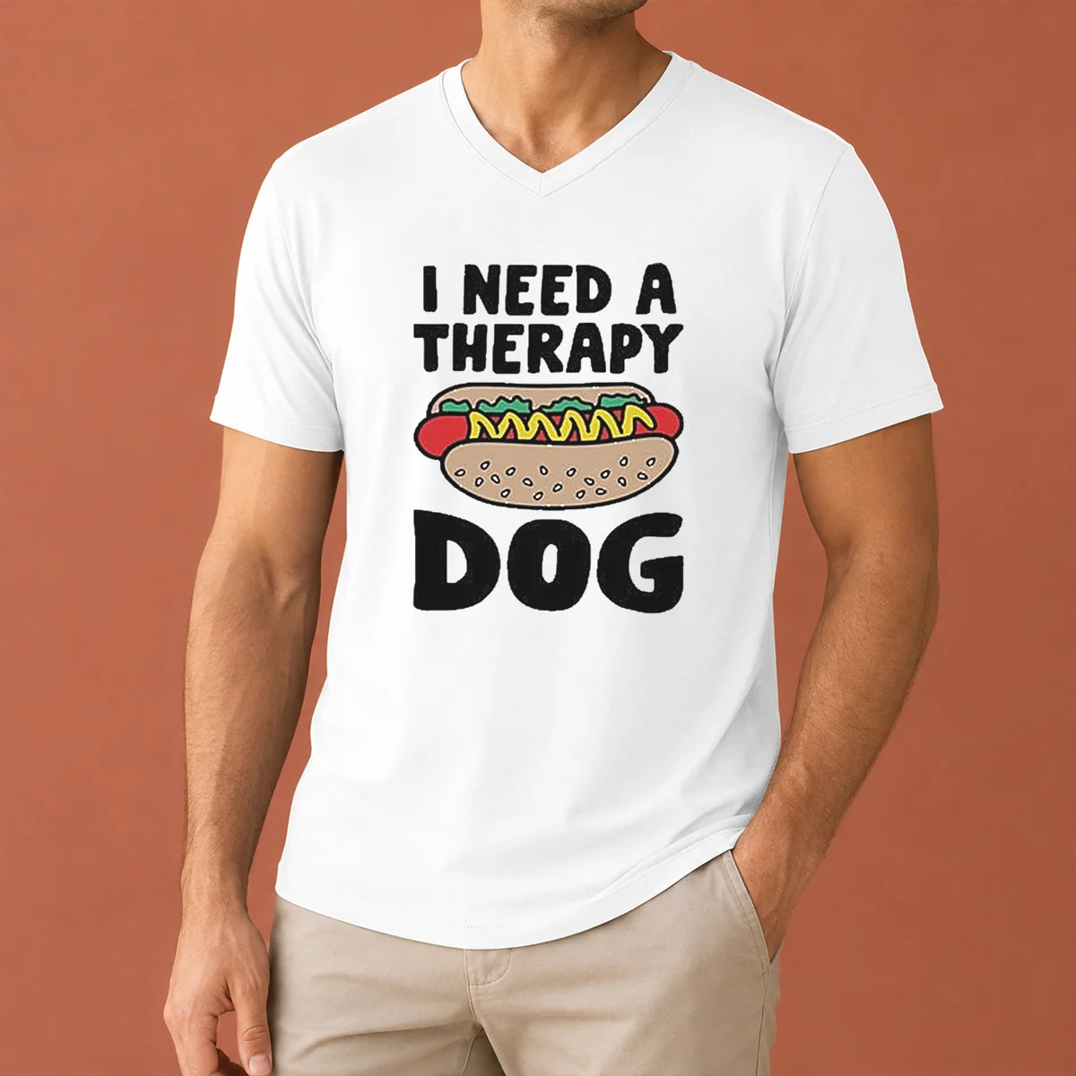 Funny I Need A Therapy Dog V-Neck Shirt